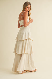 Stretch Linen Bralette and Tiered Skirt Two Piece Set