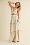 Stretch Linen Bralette and Tiered Skirt Two Piece Set