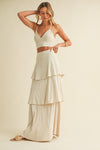 Stretch Linen Bralette and Tiered Skirt Two Piece Set