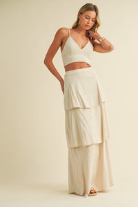 Stretch Linen Bralette and Tiered Skirt Two Piece Set
