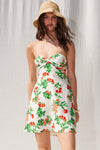 Twist Front Strapless Tomato Print Mini Dress