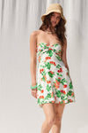 Twist Front Strapless Tomato Print Mini Dress
