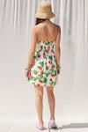 Twist Front Strapless Tomato Print Mini Dress
