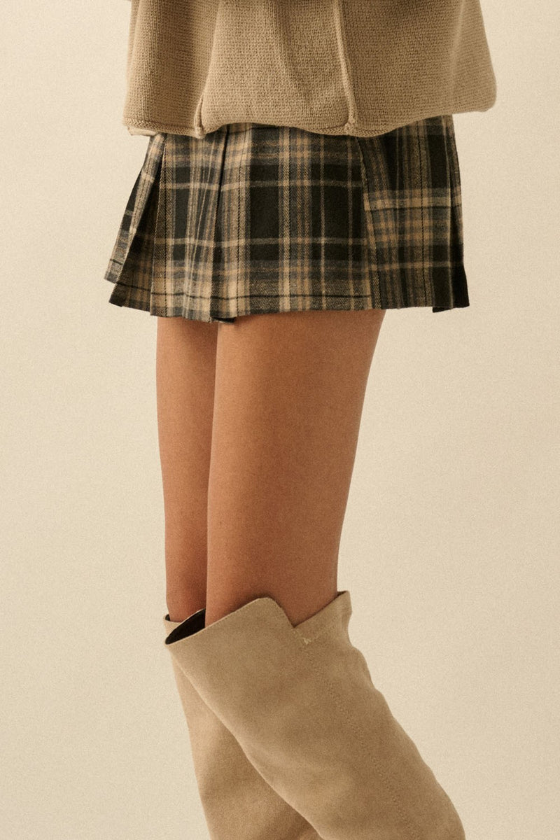 Plaid Flannel Mini Skort in Black