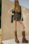 Plaid Flannel Mini Skort in Chocolate