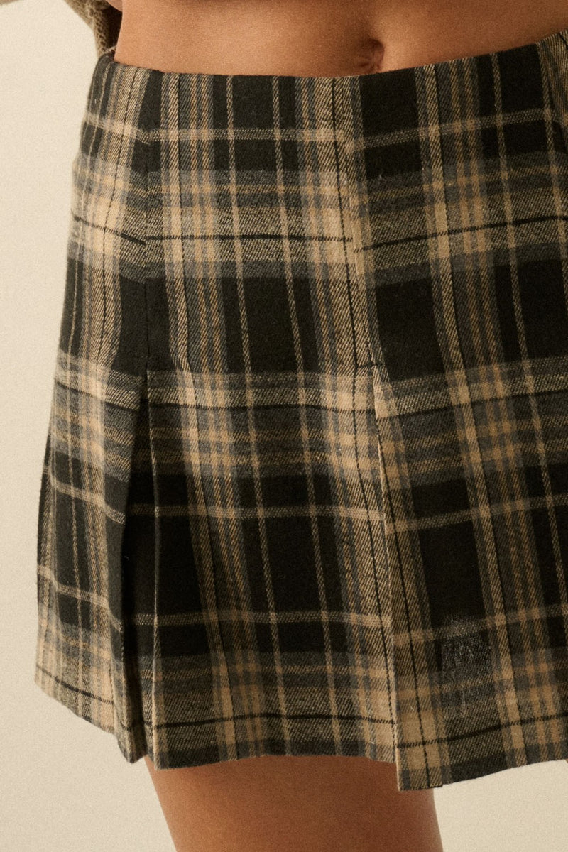 Plaid Flannel Mini Skort in Black