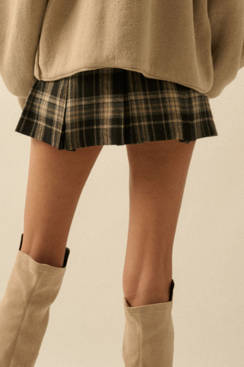 Plaid Flannel Mini Skort in Black