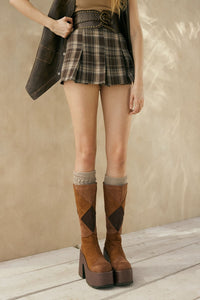Plaid Flannel Mini Skort in Chocolate