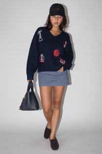 Stretch Twill Mini Skort in Washed Navy