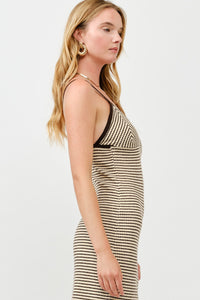 Knit Chocloate Stripe Maxi Dress