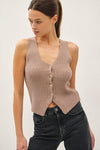 The Only One Ribbed Knit Sweater Vest in Mocha