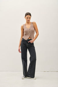 The Only One Ribbed Knit Sweater Vest in Mocha