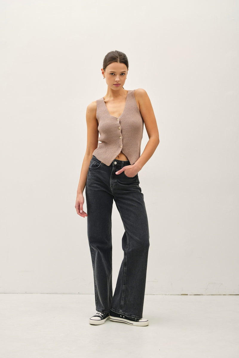 The Only One Ribbed Knit Sweater Vest in Mocha
