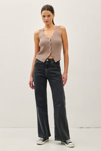 The Only One Ribbed Knit Sweater Vest in Mocha