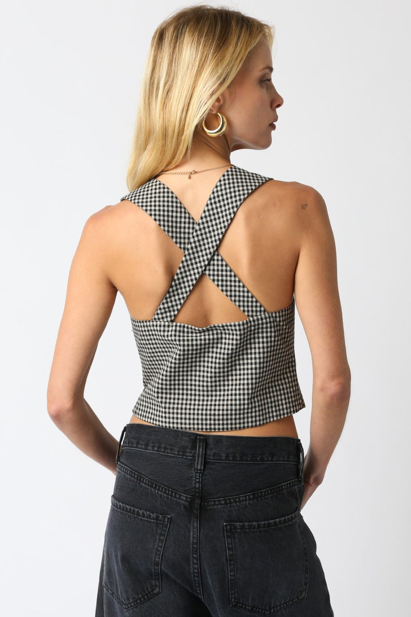 Gingham Crop Top in Black