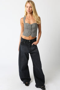 Gingham Crop Top in Black
