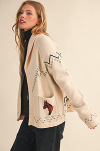 Giddy Up Horse Cardigan Sweater in Beige