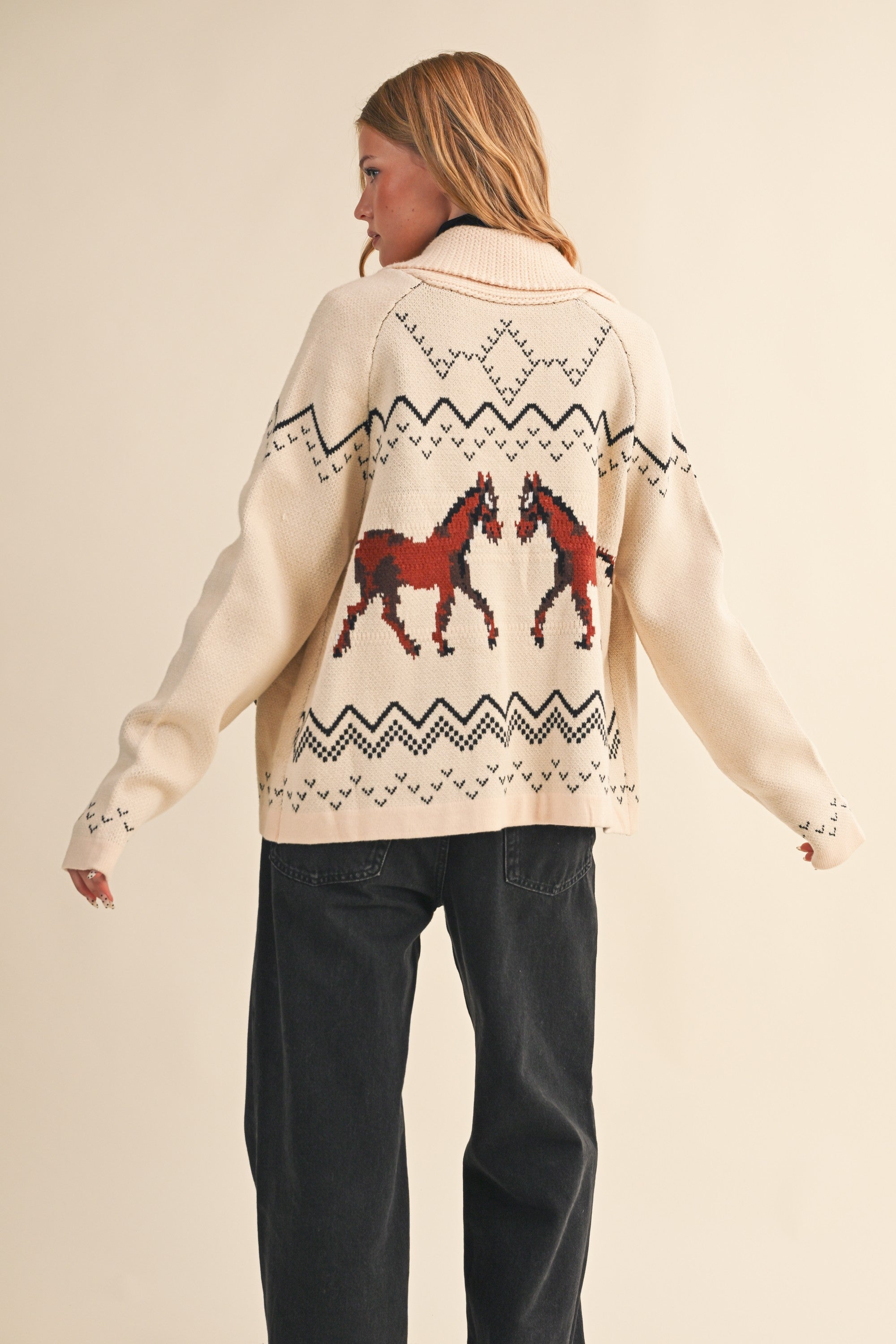 Giddy Up Horse Cardigan Sweater in Beige