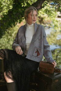 Giddy Up Horse Cardigan Sweater in Grey