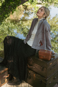 Giddy Up Horse Cardigan Sweater in Grey
