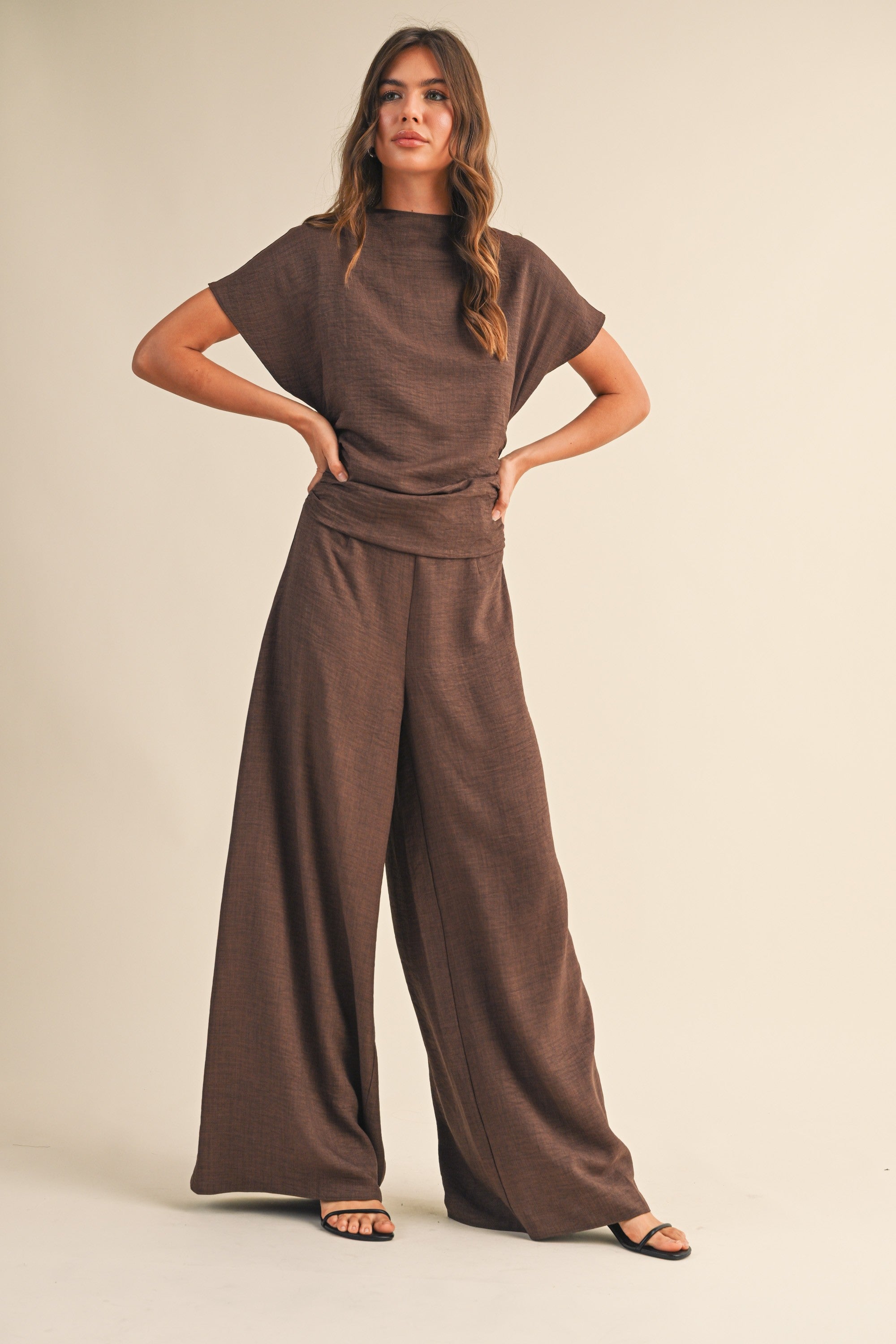 Valentina Ruched Waist Wide Leg Jumpsuit