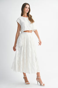 Textured Floral Two Piece Midi Skirt and Crop Top