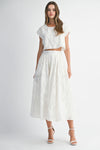 Textured Floral Two Piece Midi Skirt and Crop Top