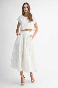Textured Floral Two Piece Midi Skirt and Crop Top