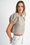 Puff Sleeve Short Sleeve Cardigan in Mocha