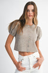 Puff Sleeve Short Sleeve Cardigan in Mocha