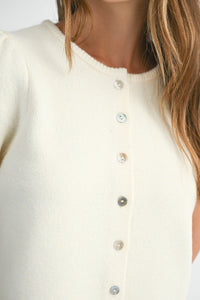 Puff Sleeve Short Sleeve Cardigan in Cream