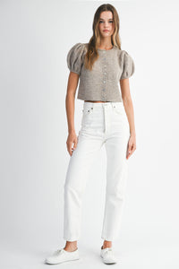 Puff Sleeve Short Sleeve Cardigan in Mocha