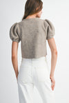 Puff Sleeve Short Sleeve Cardigan in Mocha