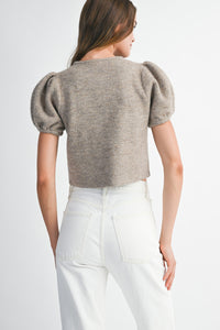 Puff Sleeve Short Sleeve Cardigan in Mocha