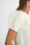 Puff Sleeve Short Sleeve Cardigan in Cream