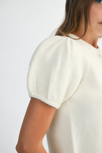 Puff Sleeve Short Sleeve Cardigan in Cream
