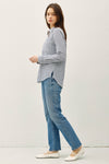 Dock Side Stripe Button Down Top in Denim Blue