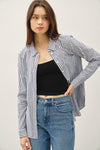 Dock Side Stripe Button Down Top in Denim Blue