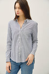 Dock Side Stripe Button Down Top in Denim Blue