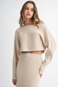 Crop Knit Top and Midi Skirt in Taupe