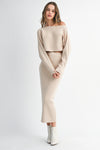 Crop Knit Top and Midi Skirt in Taupe