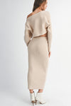 Crop Knit Top and Midi Skirt in Taupe