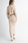 Crop Knit Top and Midi Skirt in Taupe