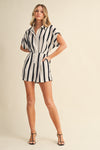 Button Front Striped Romper