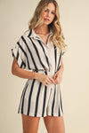 Button Front Striped Romper
