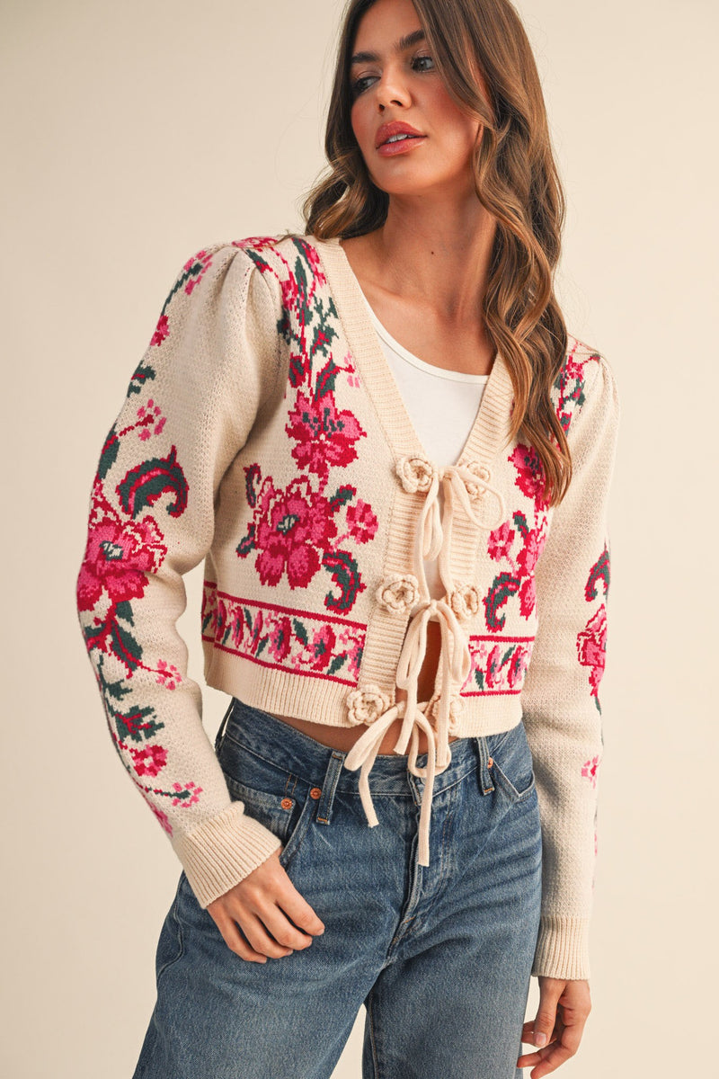 Floral Tie Front Cardigan
