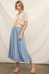 Denim A Line Midi Skirt