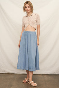 Denim A Line Midi Skirt