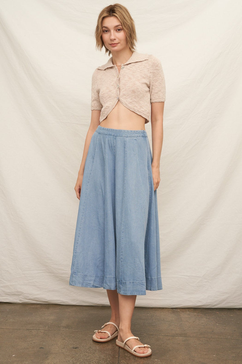 Denim A Line Midi Skirt