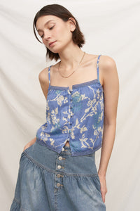 Reverie Printed Lace Trim Sequin Cami Top